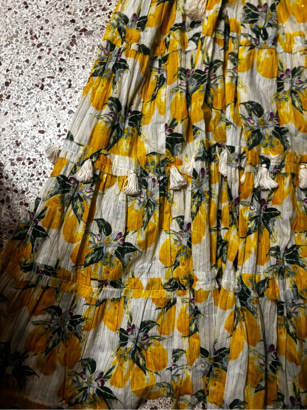 Z&L Europe Lemon Print Metallic Tiered Maxi Sundress, medium - Picture 2 of 11